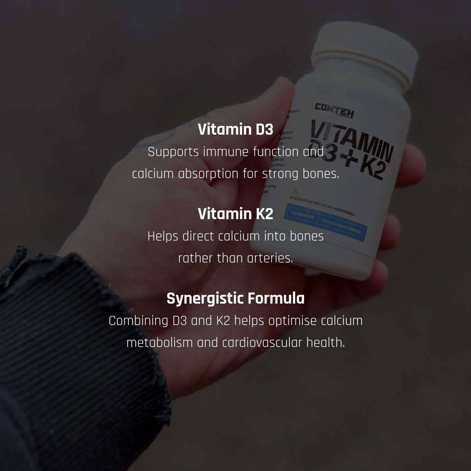 Conteh Sports D3+K2 vitamin tabletter 5000 IU MK-7 BioPerine