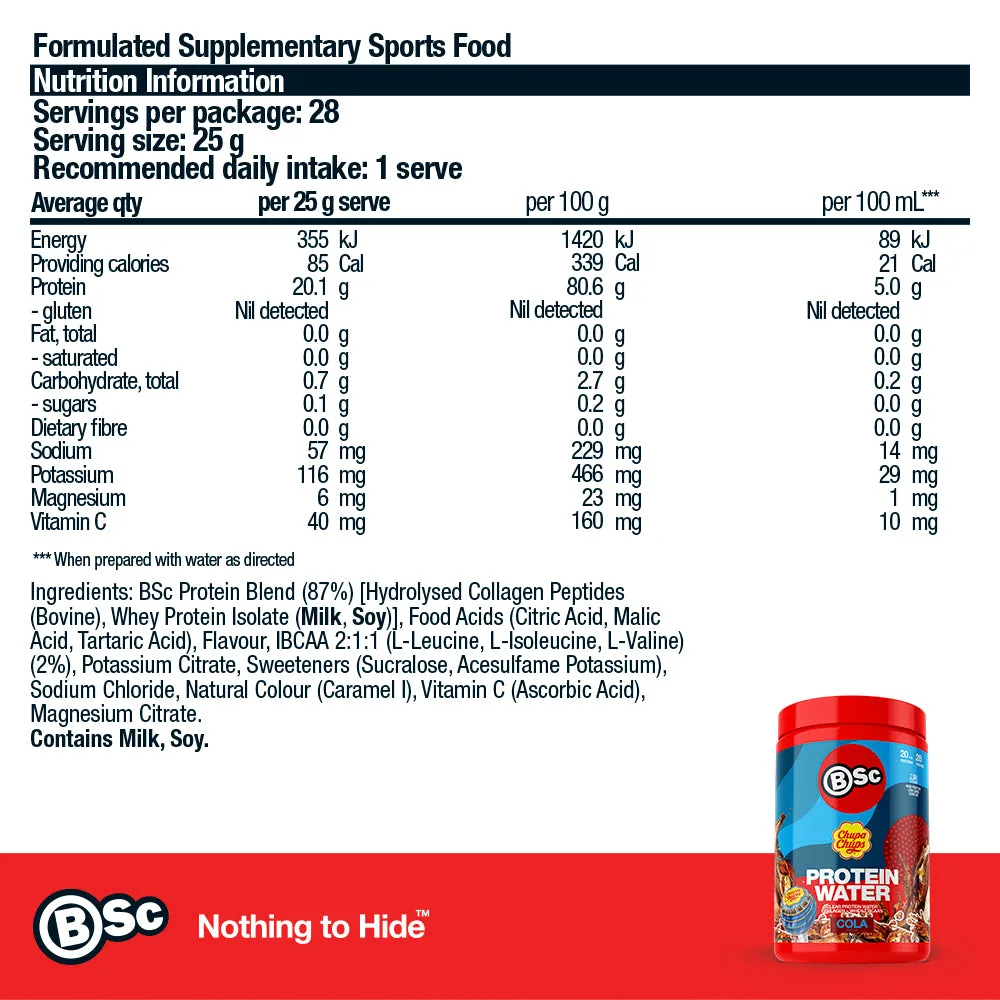 BSc Supplements Chupa Chups Protein Water pulver 700g Cola
