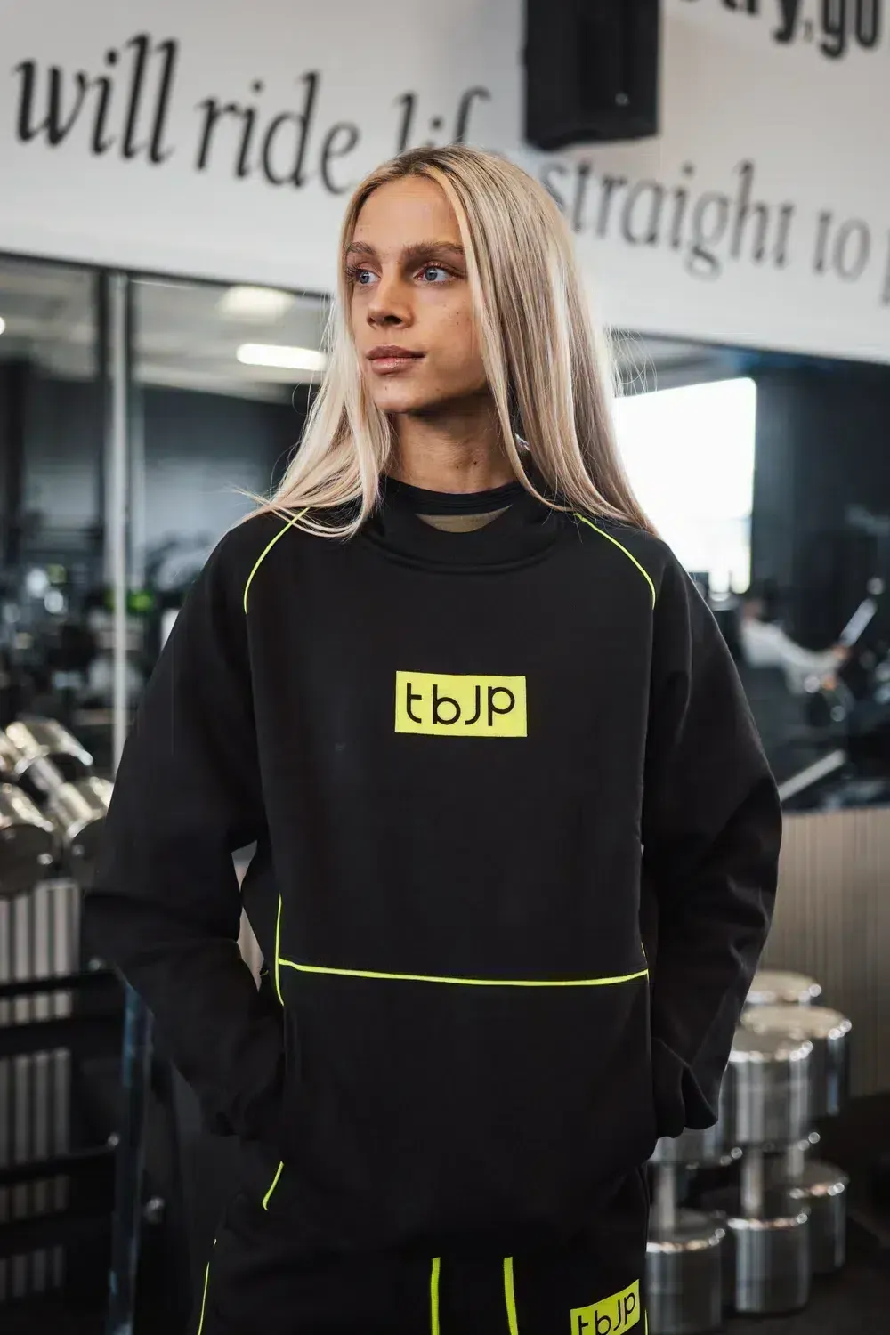 Trained by JP Black Lime Piping hoodie sort bomuld