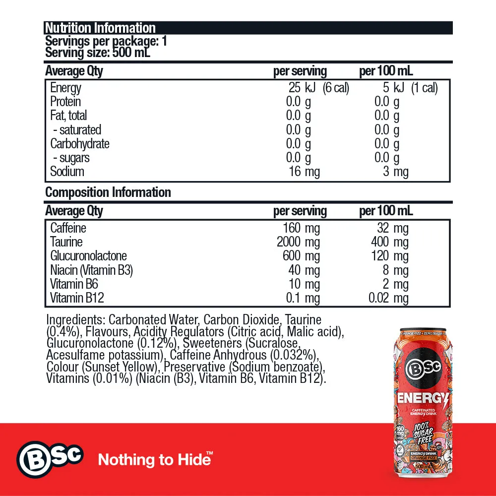 BSc Energy Can energidrik 12-pak 500ml sukkerfri