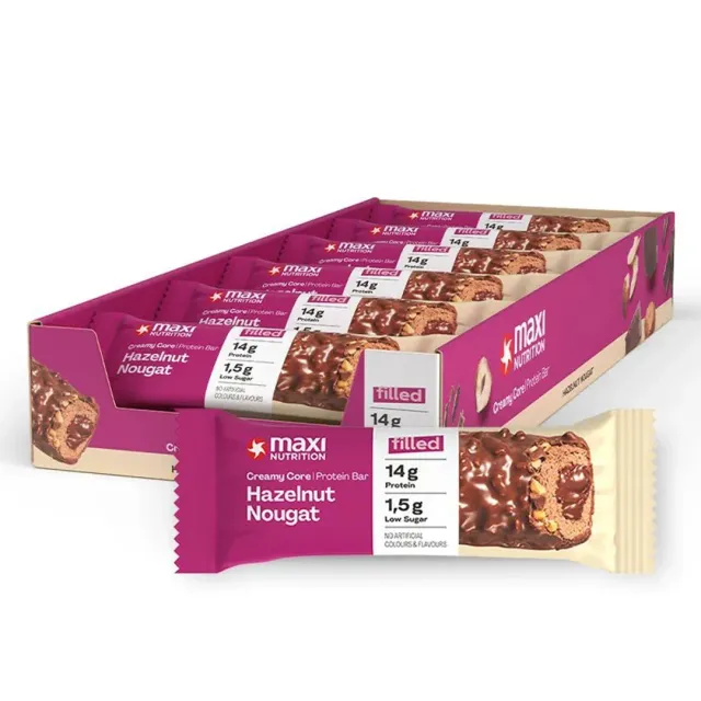 MaxiNutrition Creamy Core proteinbar hasselnød nougat 12x45g