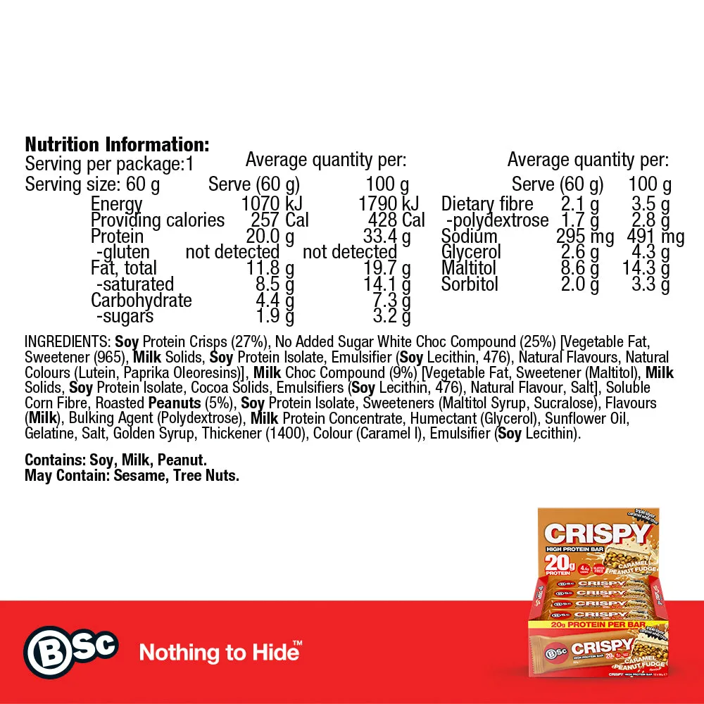 BSc Crispy Caramel Peanut Fudge proteinbar 12-pak 20g protein