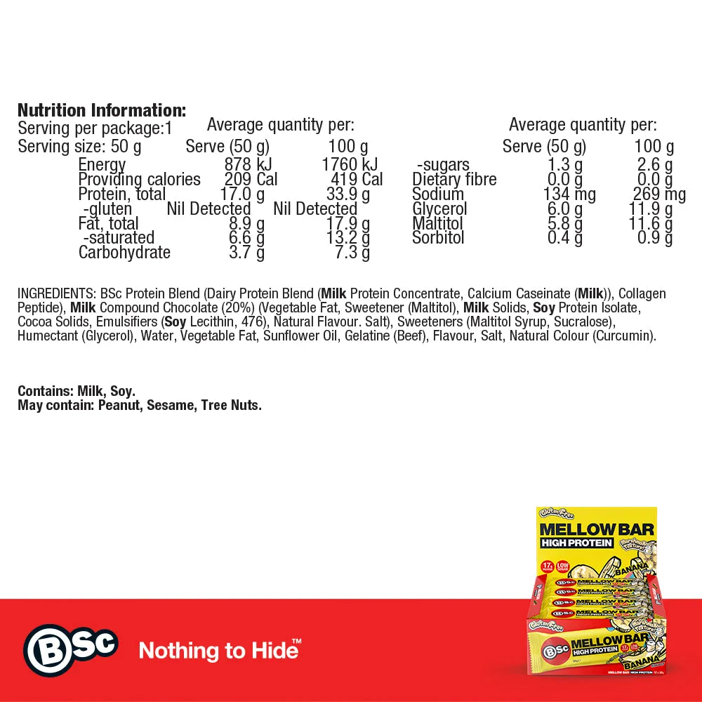 BSc Mellow Proteinbar Chocolate 16g Protein Uden Tilsat Sukker