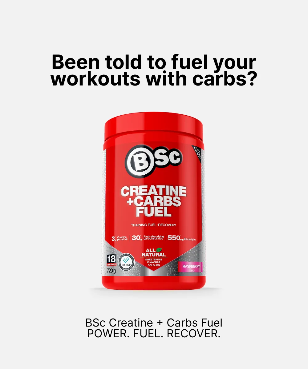 BSc Creatine Carbs Fuel pulver 720g hindbær kreatin