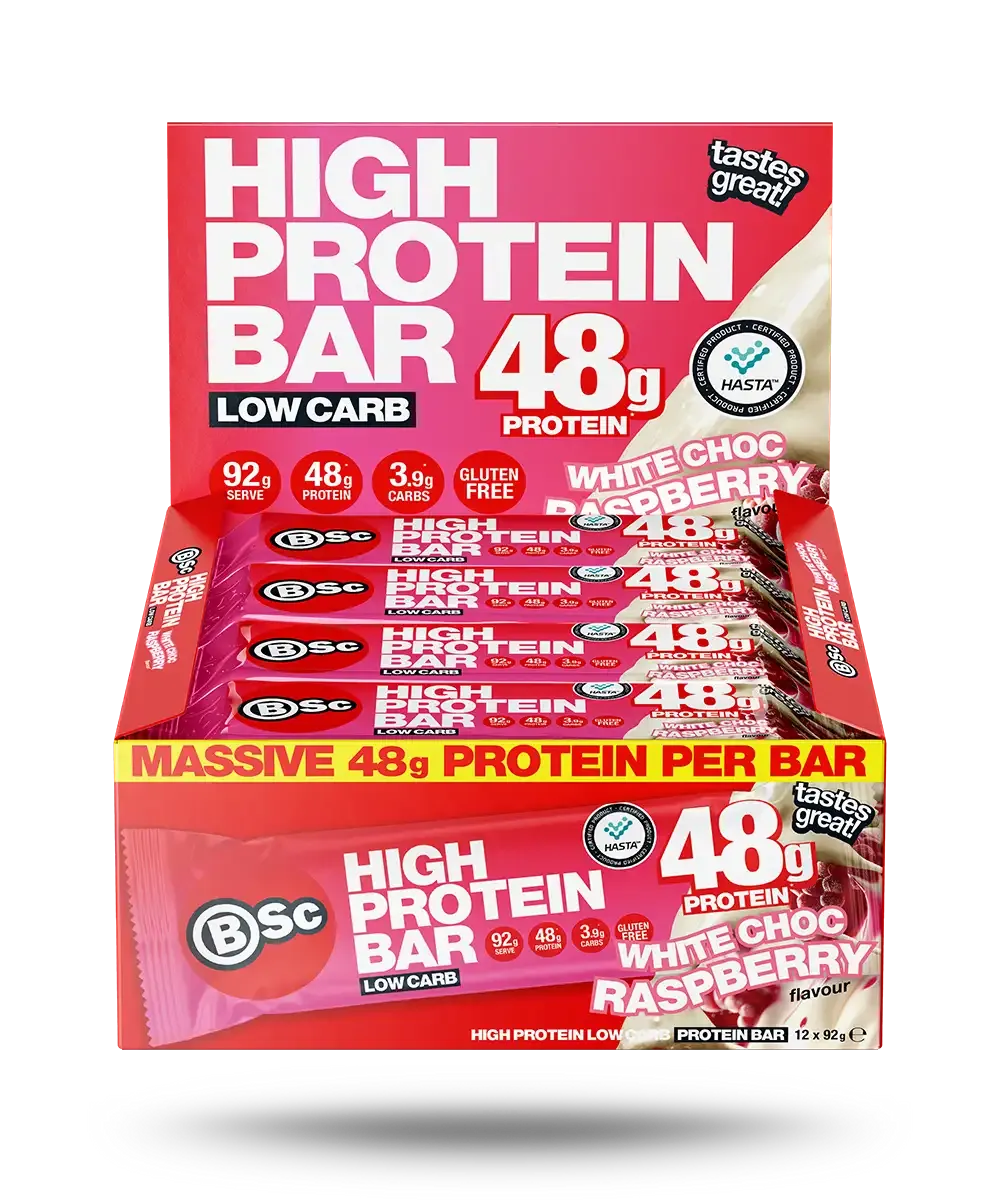 BSc High Protein Bar 12-pak 92g White Choc Raspberry 48g