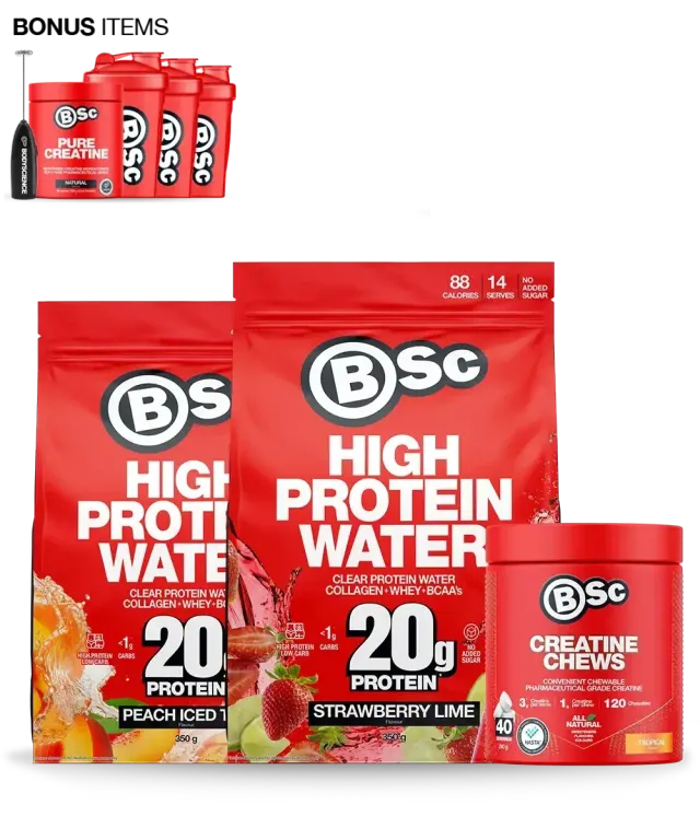 BSc Water Protein Bundle strawberry lime fersken med shaker
