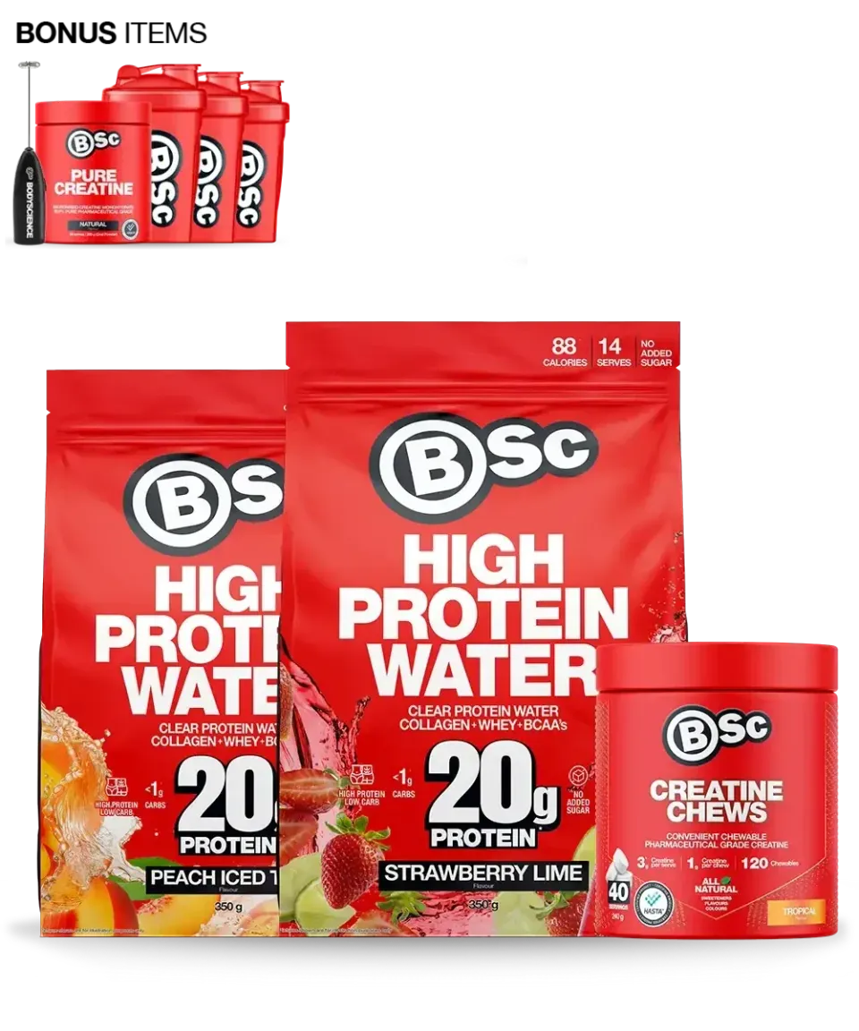 BSc Water Protein Bundle strawberry lime fersken med shaker