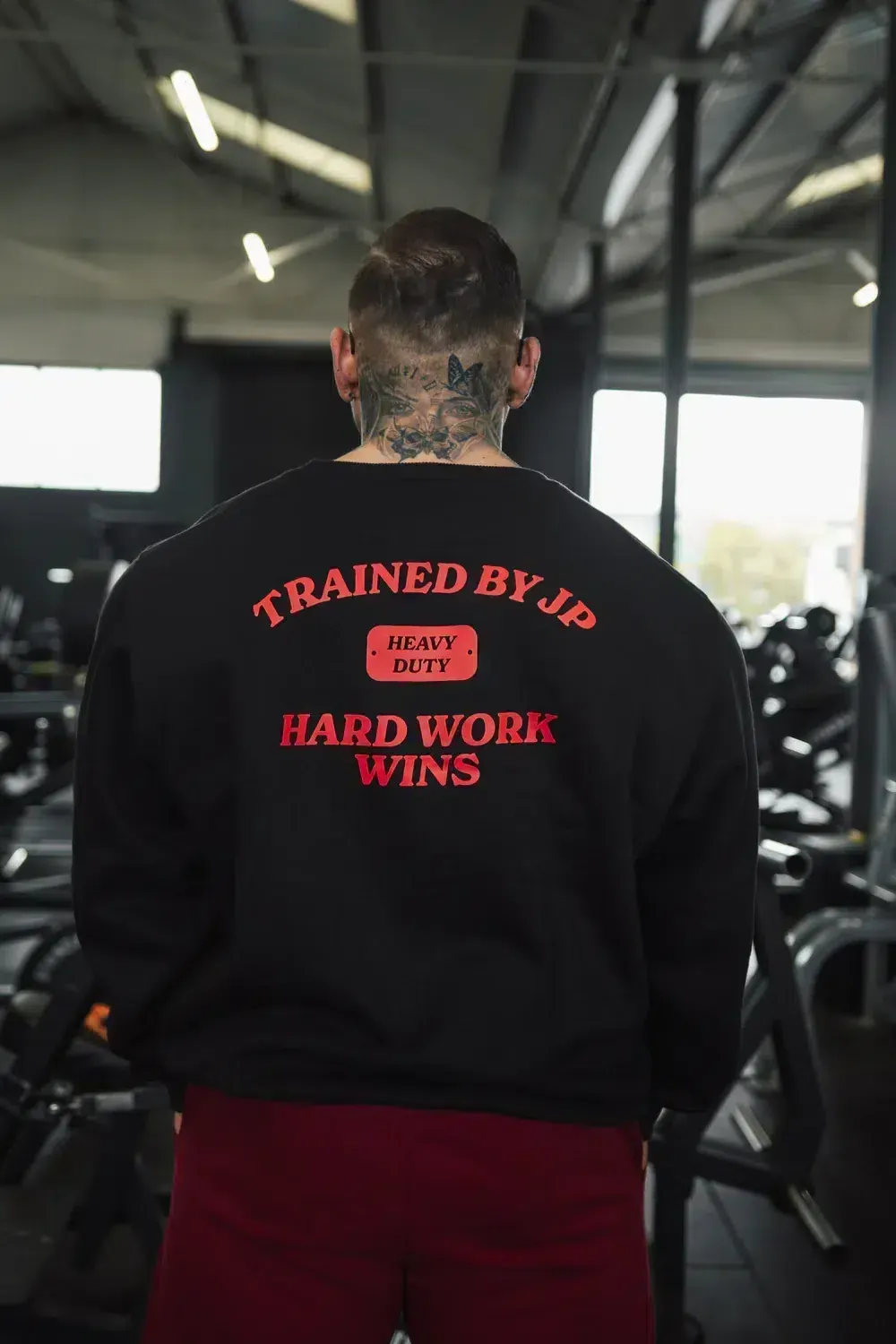 Trained by JP Hard Work Wins sweater sort rød bomuld