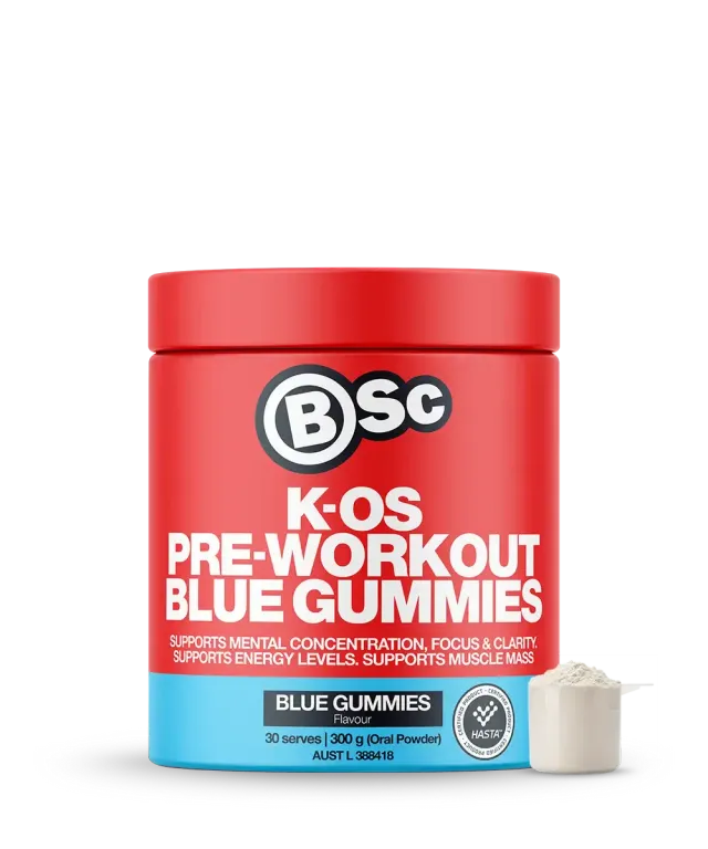BSc K-OS Pre-Workout pulver 300g blue gummies koffein