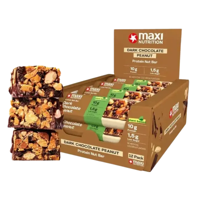 MaxiNutrition Protein Nut Bar Dark Chocolate Peanut 12x46g vegansk