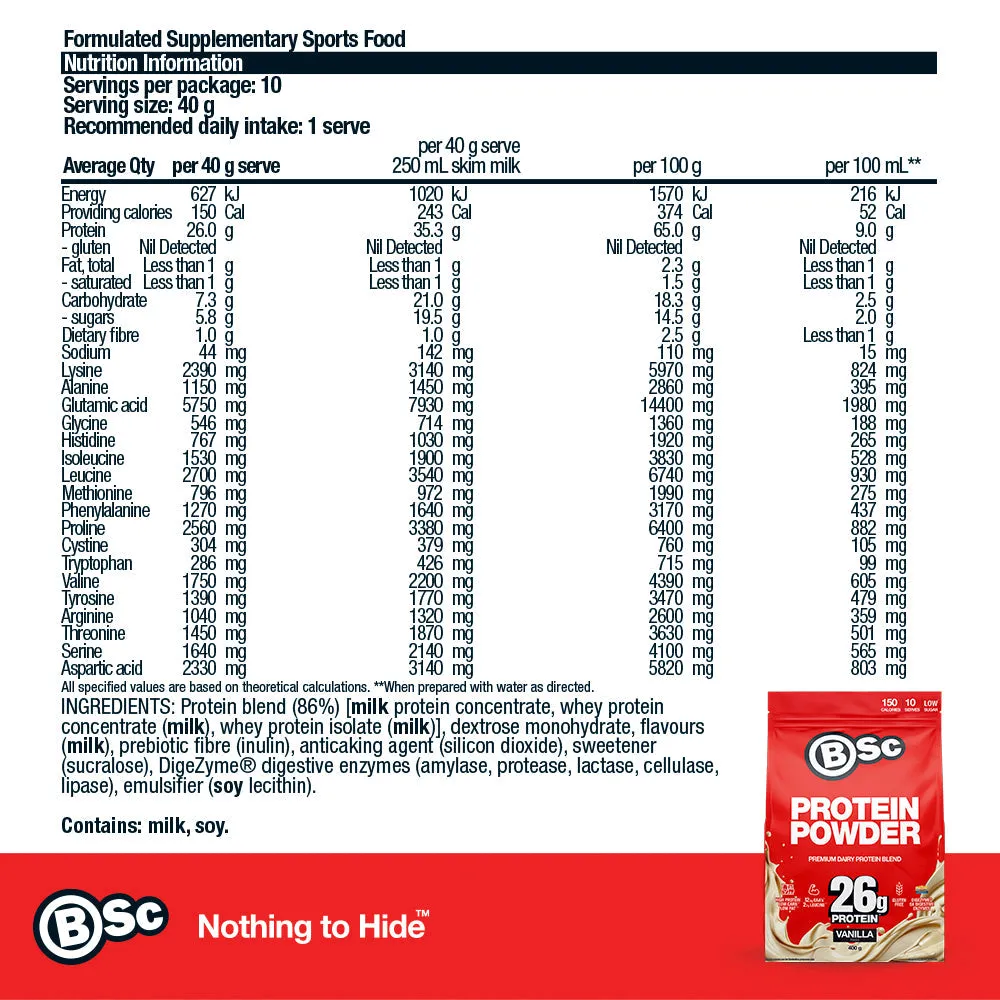 BSc Proteinpulver Vanilje 400g 26g Protein