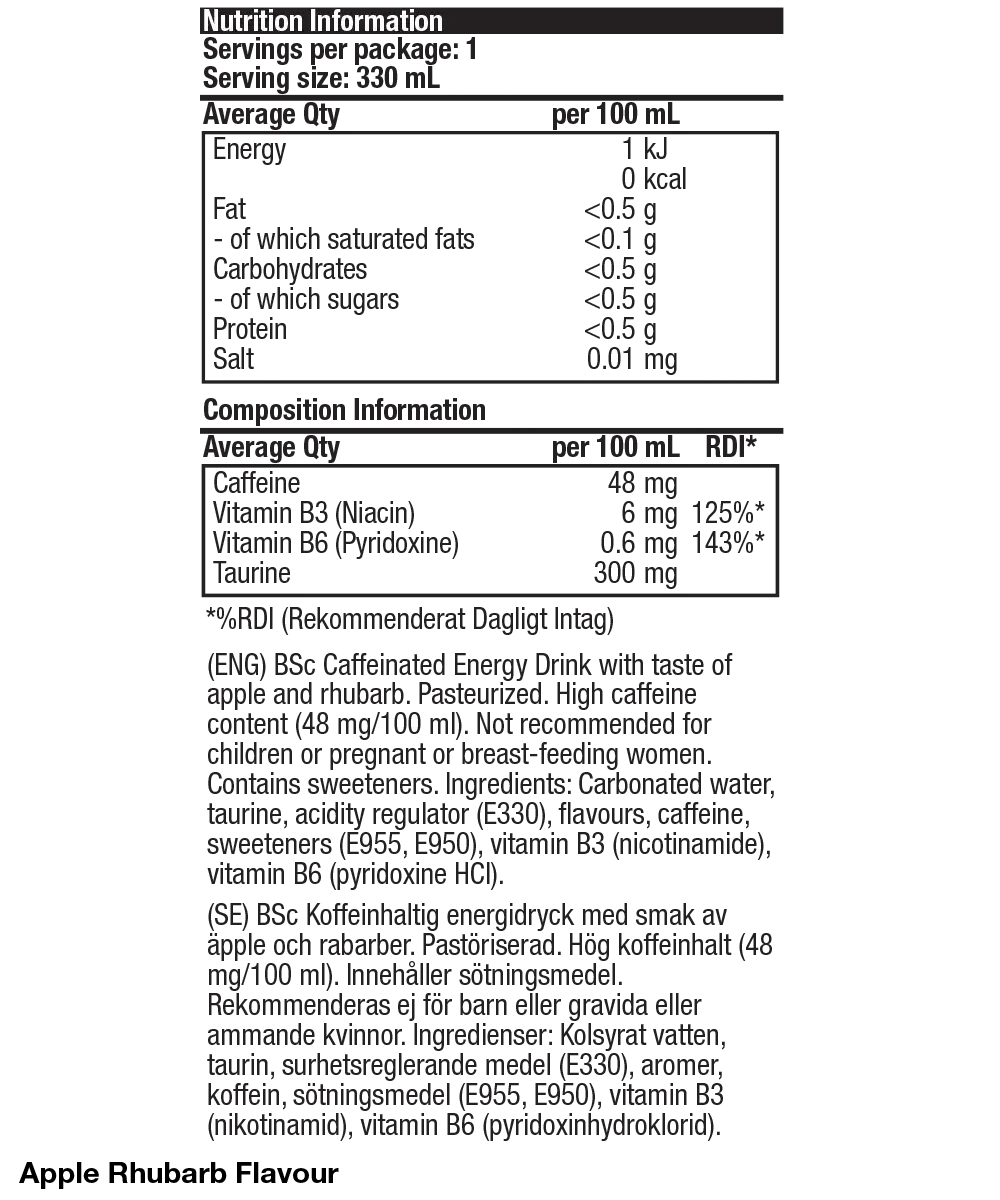 BSc Energy energipulver koffein 160mg æble-rabarber