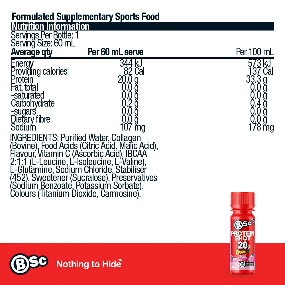 BSc 20g Protein Shot Zappo sour strawberry 60ml