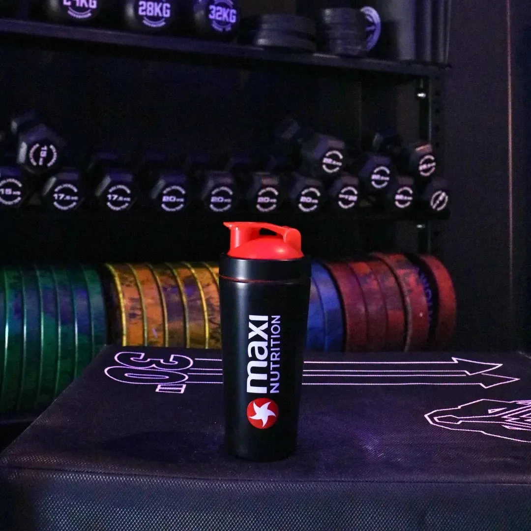 MaxiNutrition Metal protein shaker 739ml rød stål