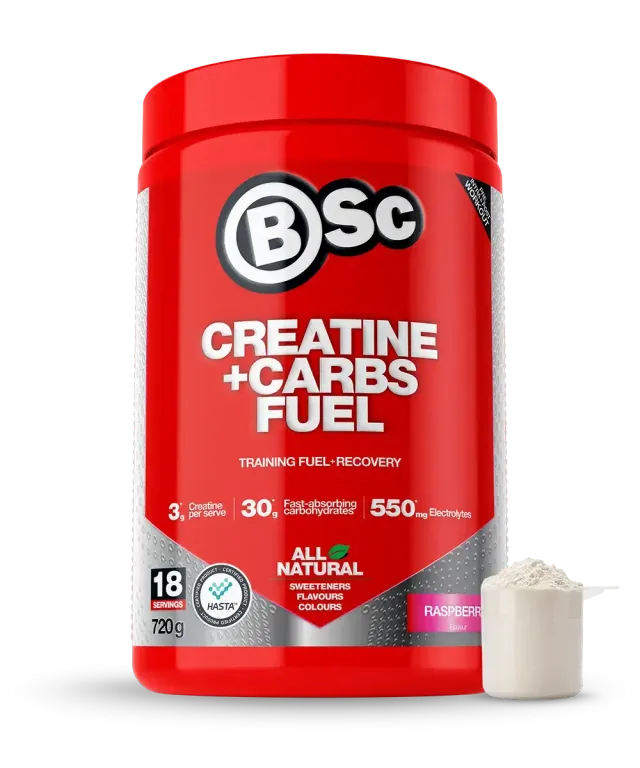 BSc Creatine Carbs Fuel pulver 720g hindbær kreatin