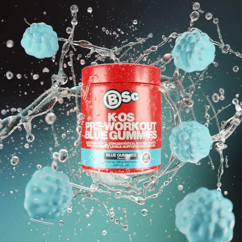 BSc K-OS Pre-Workout pulver 300g blue gummies koffein
