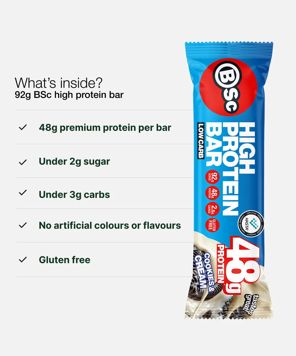BSc High Protein Bar 12-pak 92g White Choc Raspberry 48g