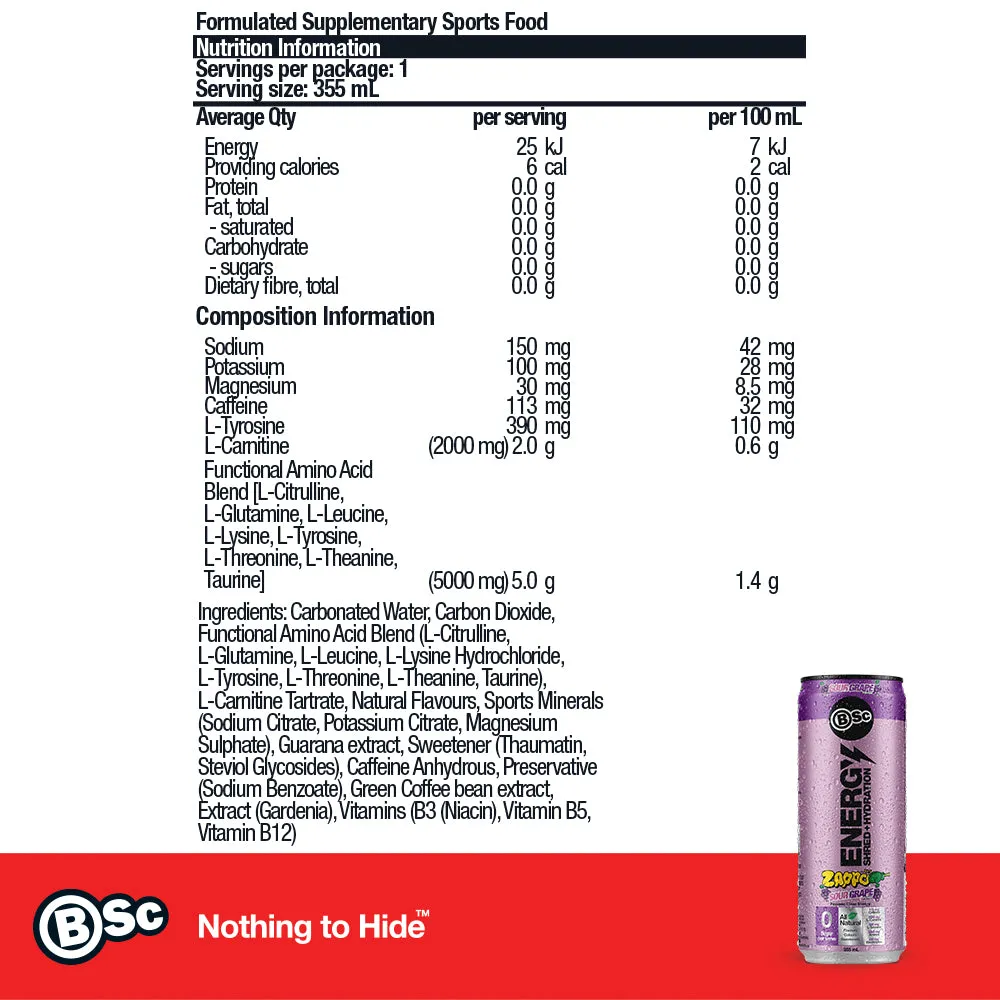 BSc Energy Shred+Hydration Zappo energidrik Sour Grape 12-pak