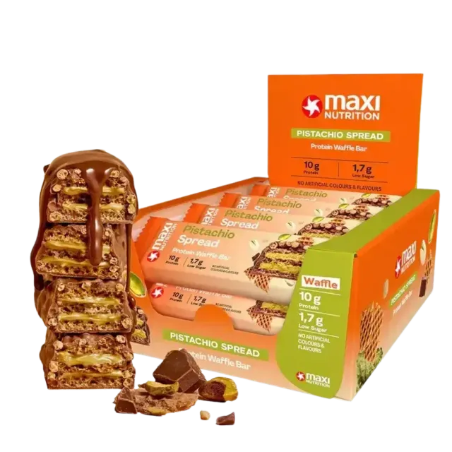 MaxiNutrition vaffel proteinbar pistacie 12x39g 10g protein