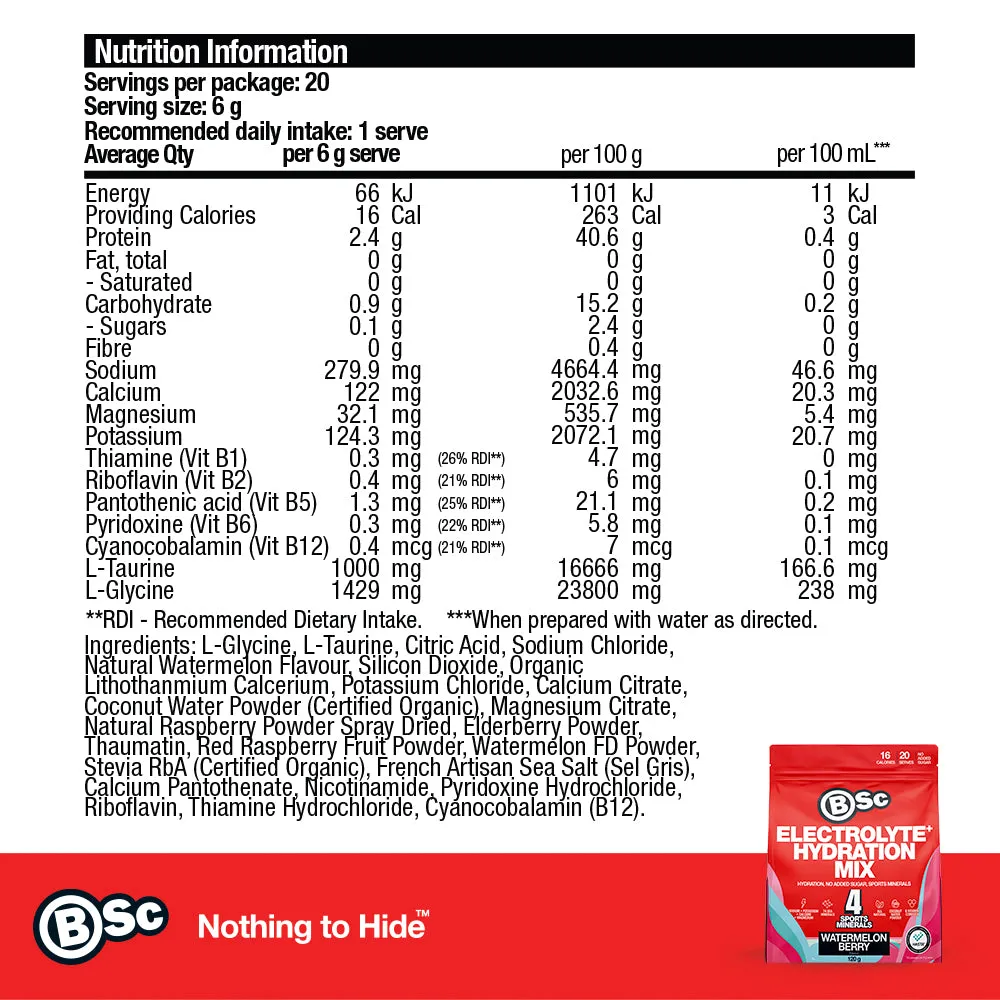 BSc Electrolyte+ Hydration Mix elektrolytpulver 120g vandmelon