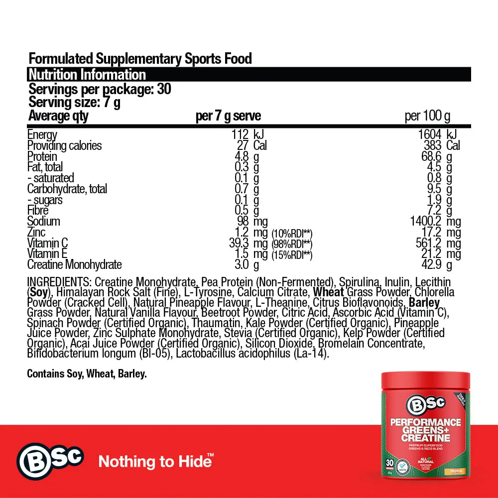 BSc Performance Greens + Creatine pulver 210g tropical