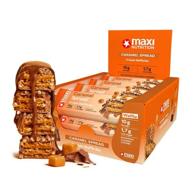 MaxiNutrition Waffle proteinbar 12x39g karamel 10g protein