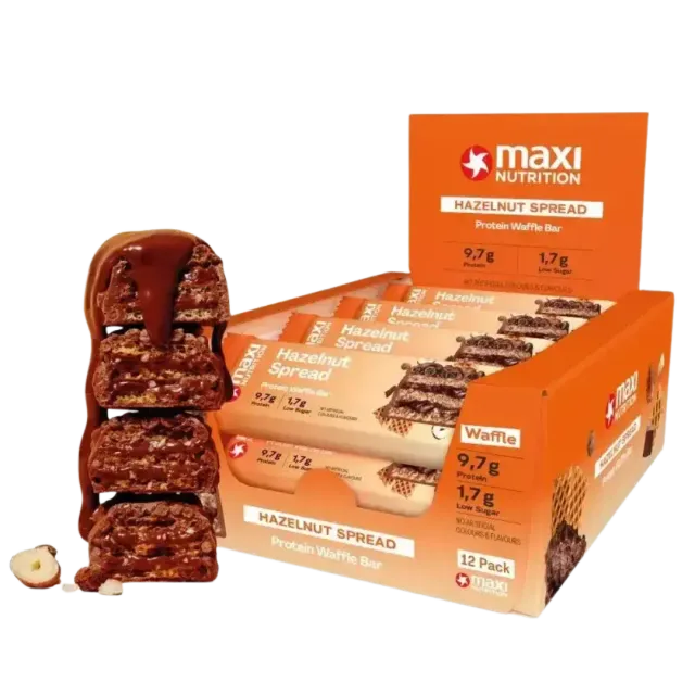 MaxiNutrition Crispy Waffle proteinbar hasselnød 12x39g 10g