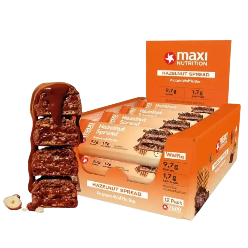 MaxiNutrition Crispy Waffle proteinbar hasselnød 12x39g 10g