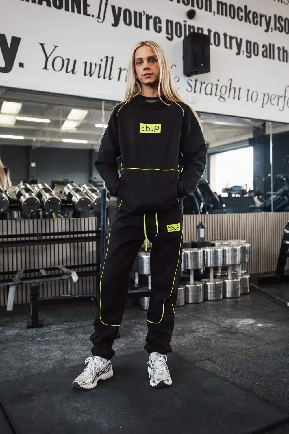 Trained by JP Black Lime Piping hoodie sort bomuld