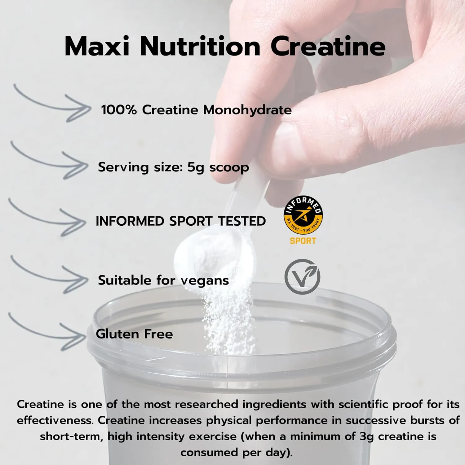 MaxiNutrition Creatine Monohydrate kreatinpulver 300g neutral
