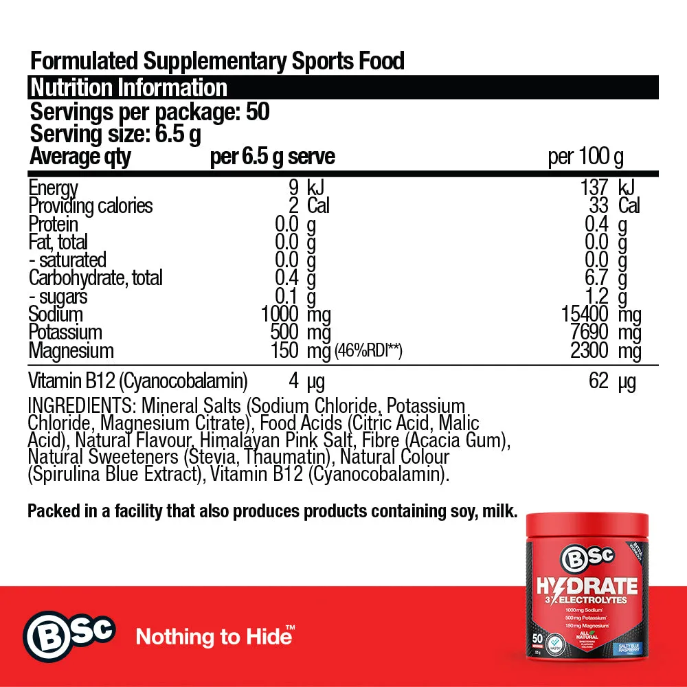 BSc Hydrate Elektrolytpulver Salty Blue Raspberry 325g natrium