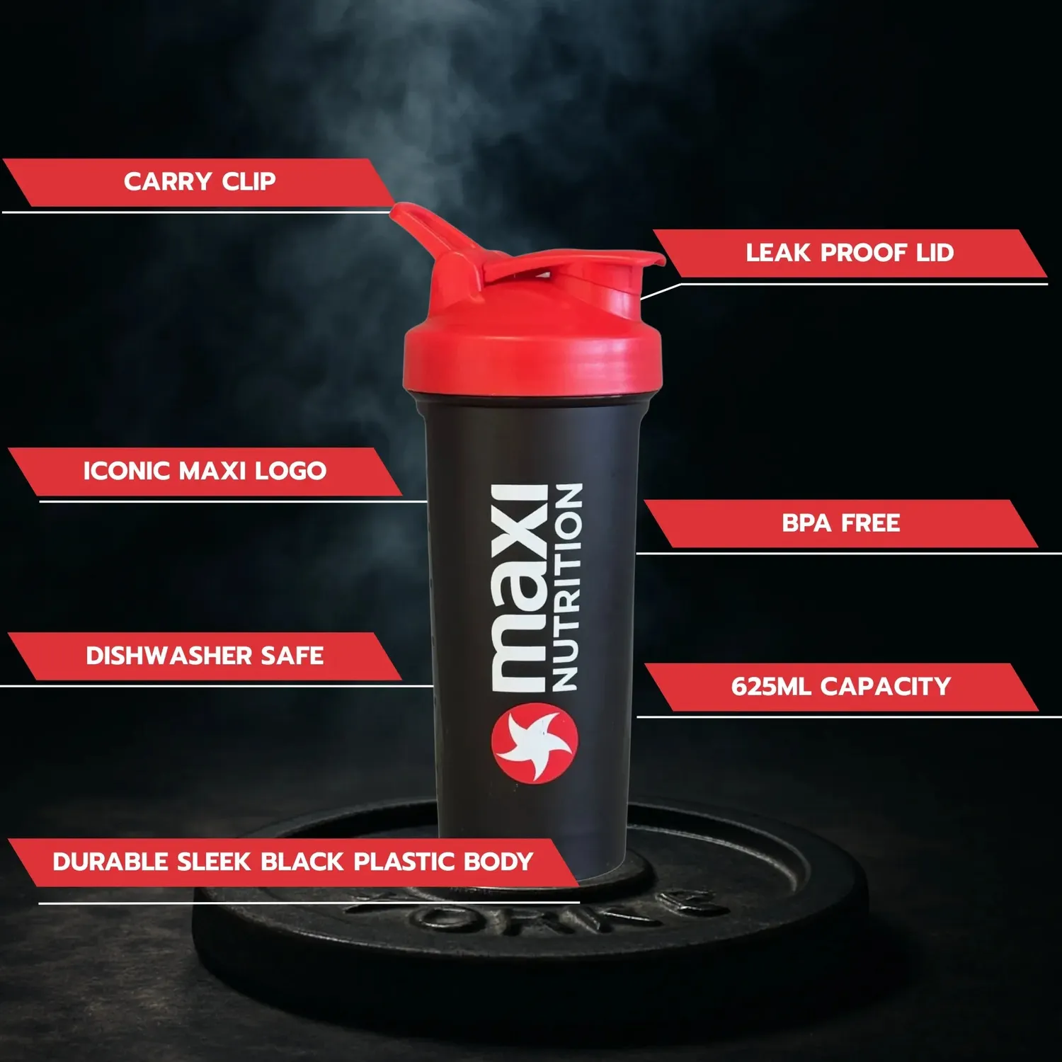 MaxiNutrition Original shaker 625ml rødt låg