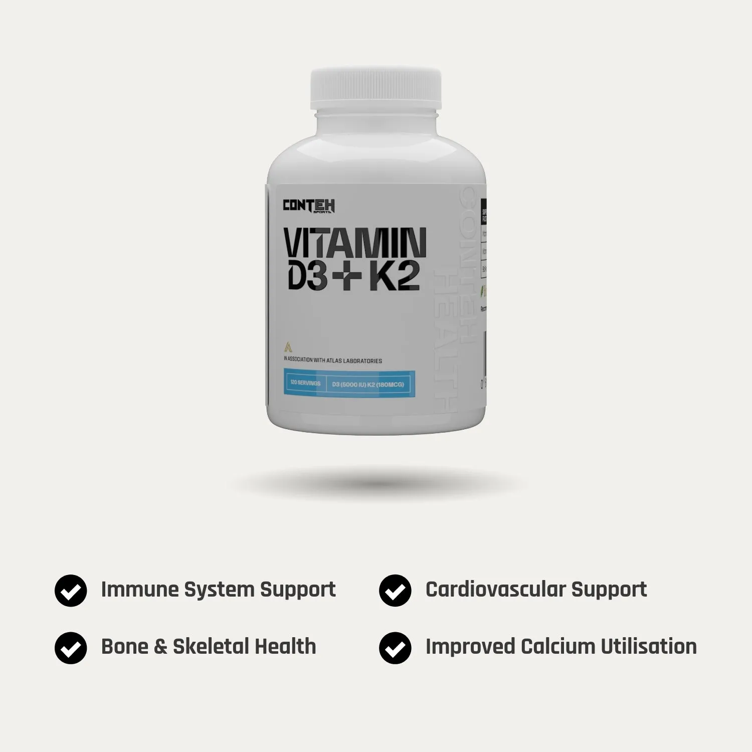 Conteh Sports D3+K2 vitamin tabletter 5000 IU MK-7 BioPerine