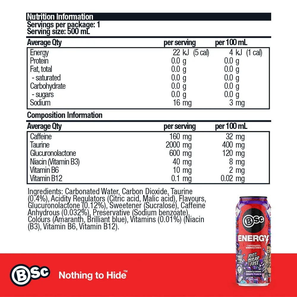 BSc Energy Can energidrik 12-pak 500ml sukkerfri