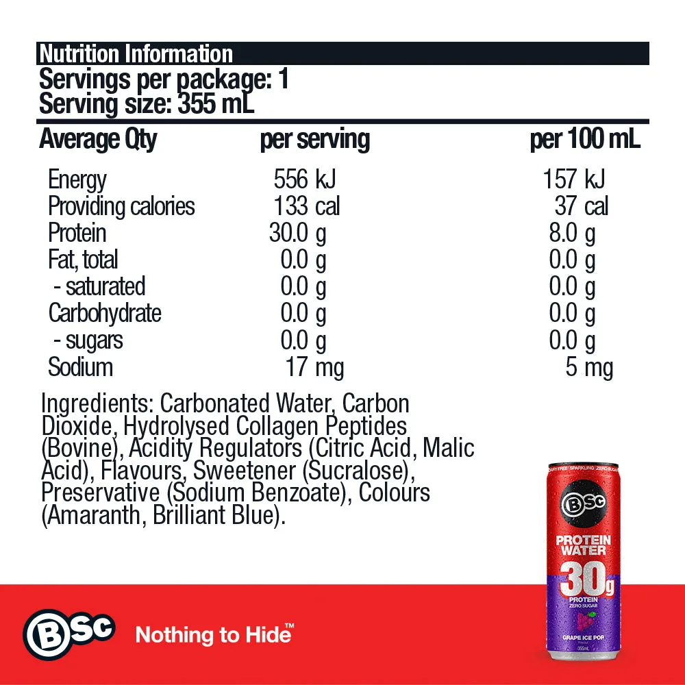 BSc 30g Protein Water proteindrik 12-pak grape zero sugar