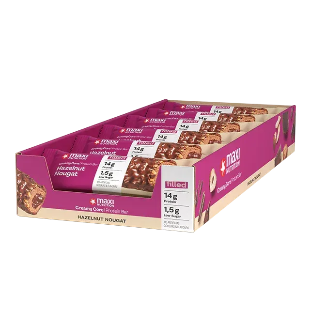 MaxiNutrition Creamy Core proteinbar hasselnød nougat 12x45g